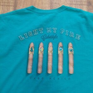 Teal Men Graphic Y2k Surf Tourist Mexico Cabo Cigar Vintage T-shirt XL